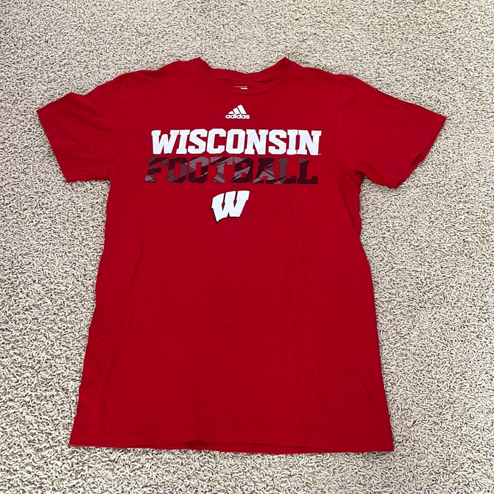 Adidas University of Wisconsin Madison Football T-Shirt Red